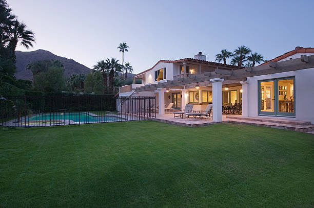 istock Lawn And Pool With Home Exterior 477754367