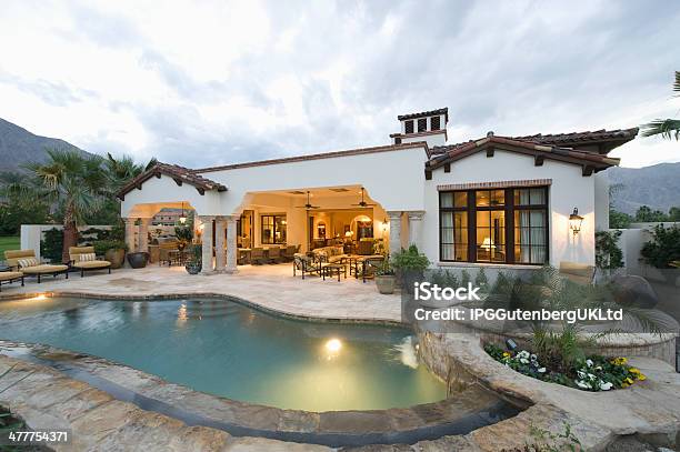 Pool And Modern Home Exterior Stock Photo - Download Image Now - Luxury, Outdoors, Mansion
