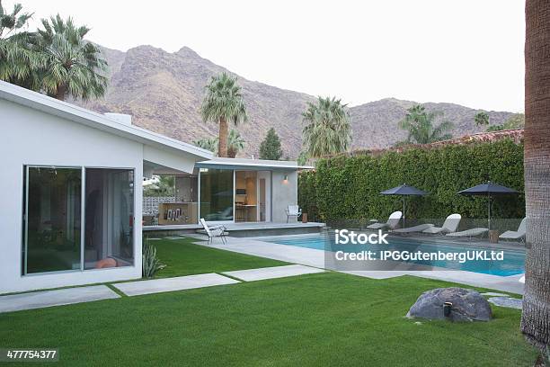 Pool And Modern Home Exterior Stock Photo - Download Image Now - Stepping, Architecture, Bungalow