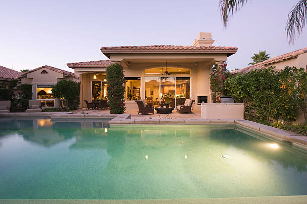 istock Pool And Modern House Exterior 477754585