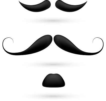 A set of three black moustache on white.