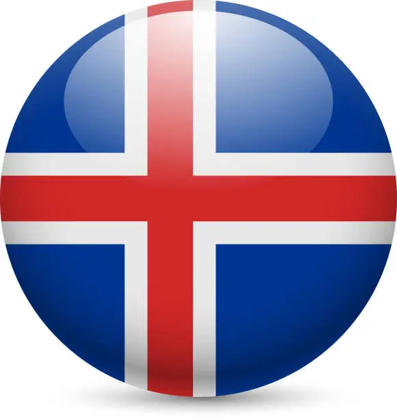 Vector illustration of Round glossy icon of Iceland