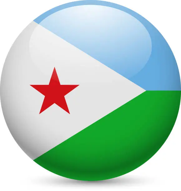 Vector illustration of Round glossy icon of Djibouti