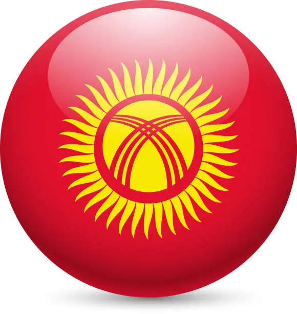 Vector illustration of Round glossy icon of Kyrgyzstan