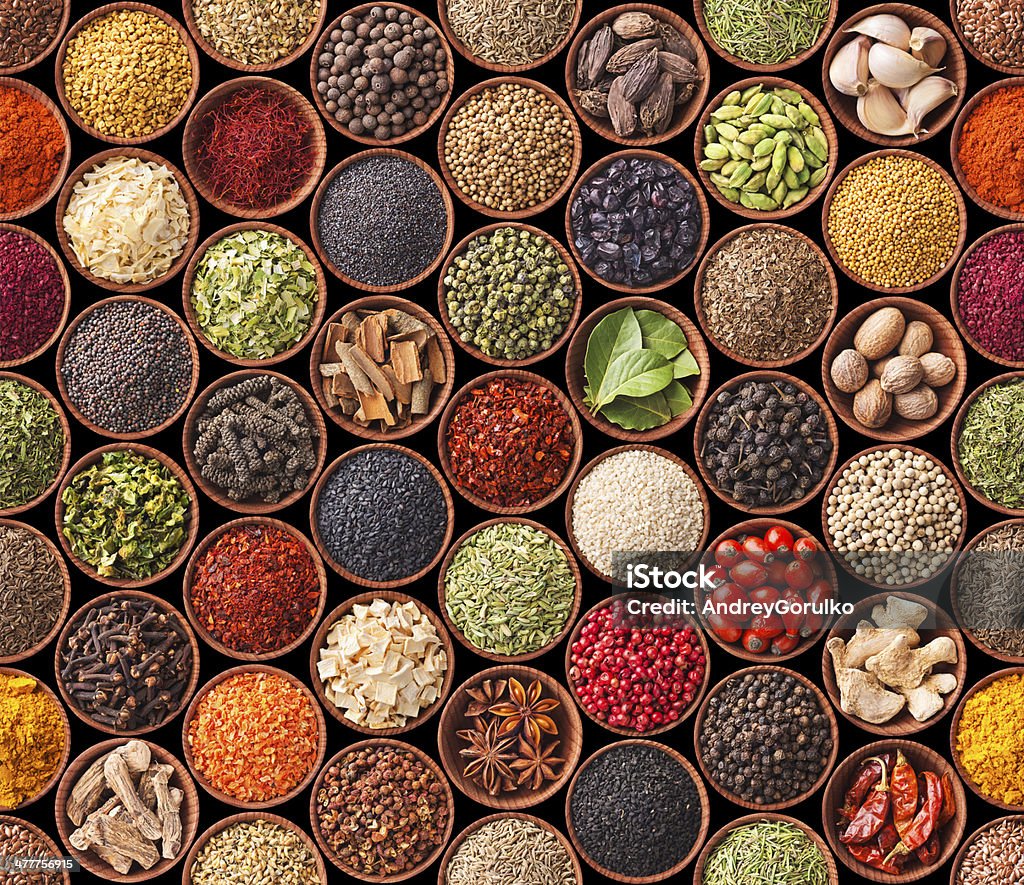 Seamless texture with spices and herbs Spice Stock Photo