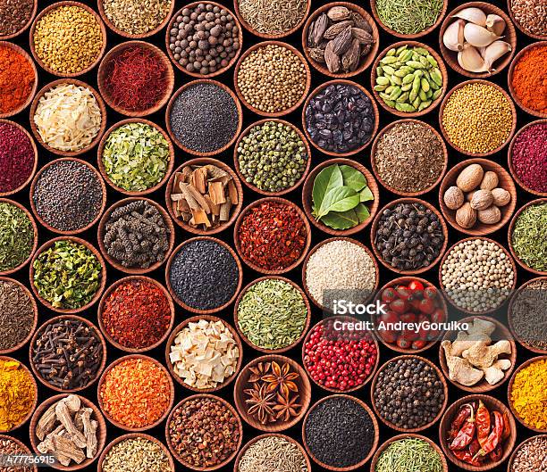 Seamless Texture With Spices And Herbs Stock Photo - Download Image Now - Spice, Herb, Condiment