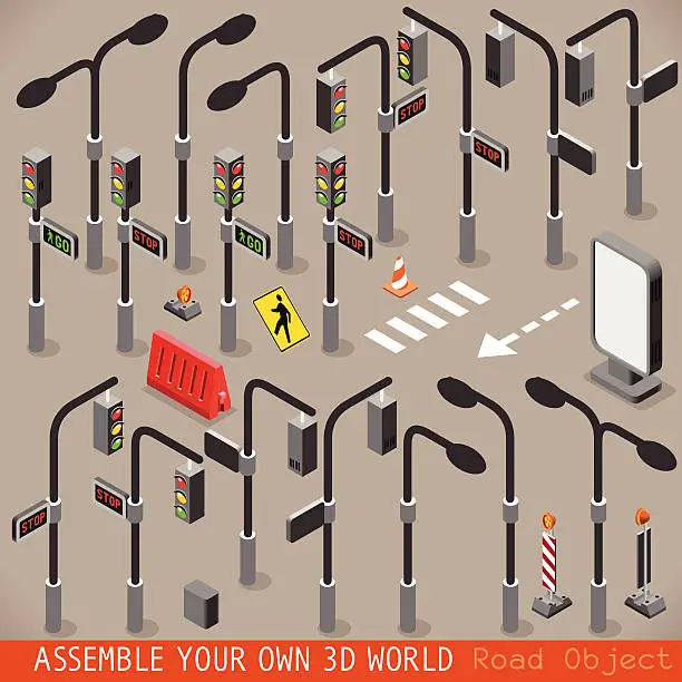 Vector illustration of Urban Traffic Management Set Isometric