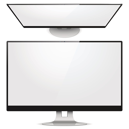 Vector modern monitor front view and top view, isolated on white background