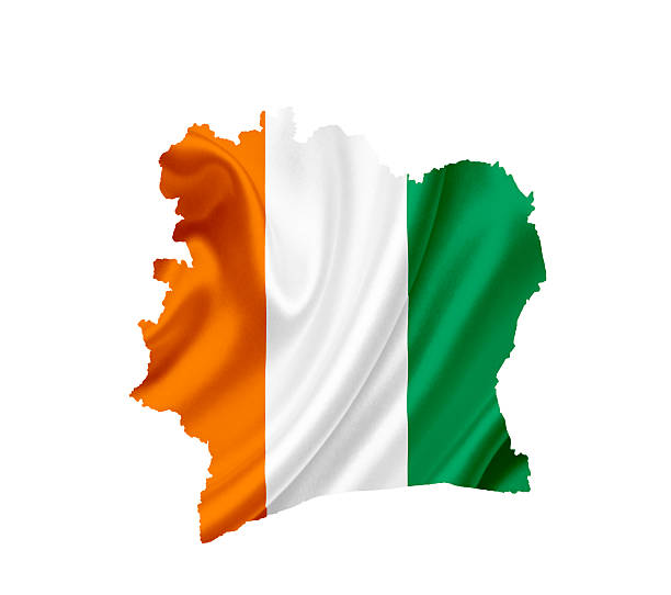 Map of Ivory Coast with waving flag isolated on white
