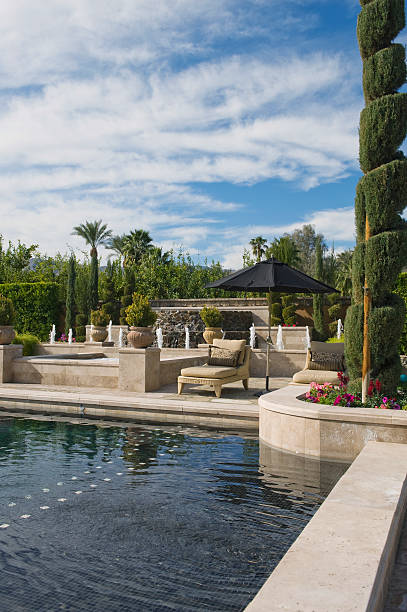 istock Topiary In Garden With Poolside Sunlounger 477759273