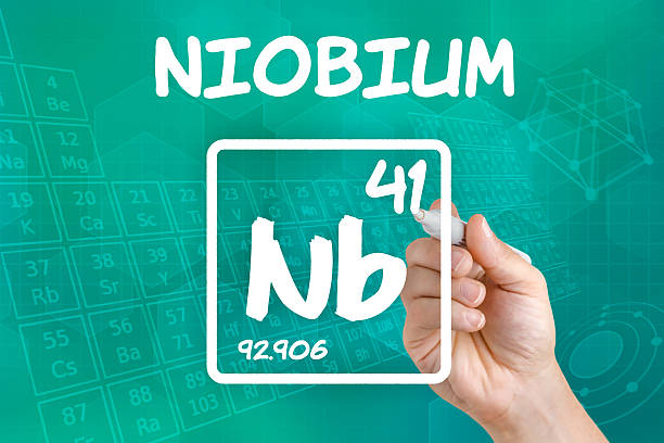 química símbolo para el elemento niobium - niobium fotografías e imágenes de stock