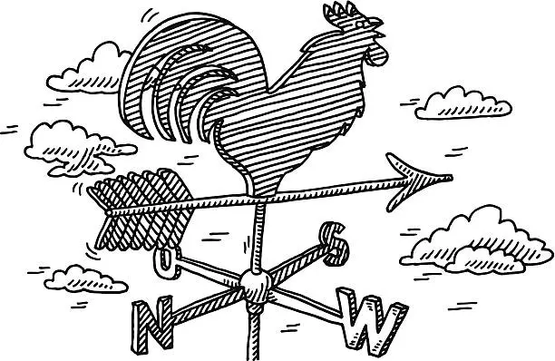 Vector illustration of Weathercock Wind Direction Measurement Drawing