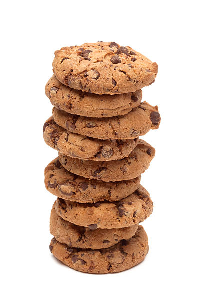 istock Tower of Chocolate Cips Cookies, Isolated on White 477763137
