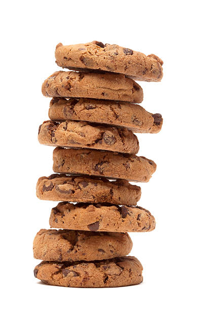 istock Tower of Chocolate Cips Cookies, Isolated on White 477763141