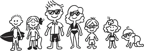 Vector illustration of beach family