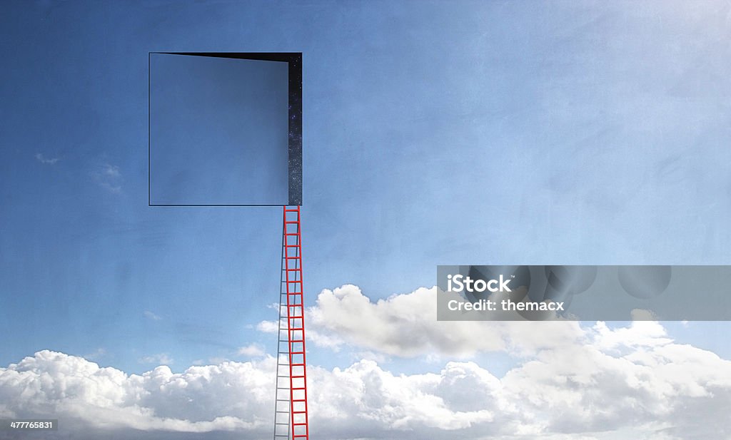 Cloudspace and Ladder Escape to space with ladder. Door Stock Photo