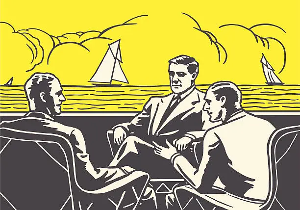 Vector illustration of Meeting of Men on the Ocean