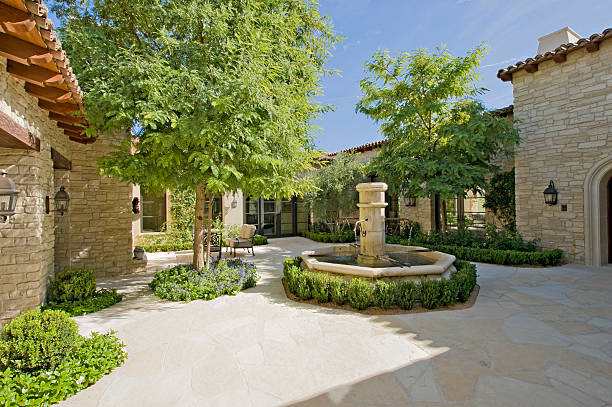 istock Courtyard With Fountain And Trees On A Sunny Day 477767535