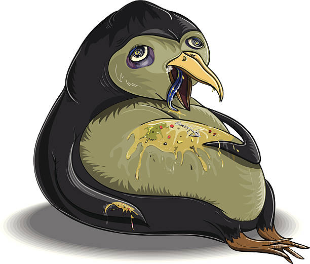 Sick penguin Penguin, which is glutted himself and became ill retching stock illustrations