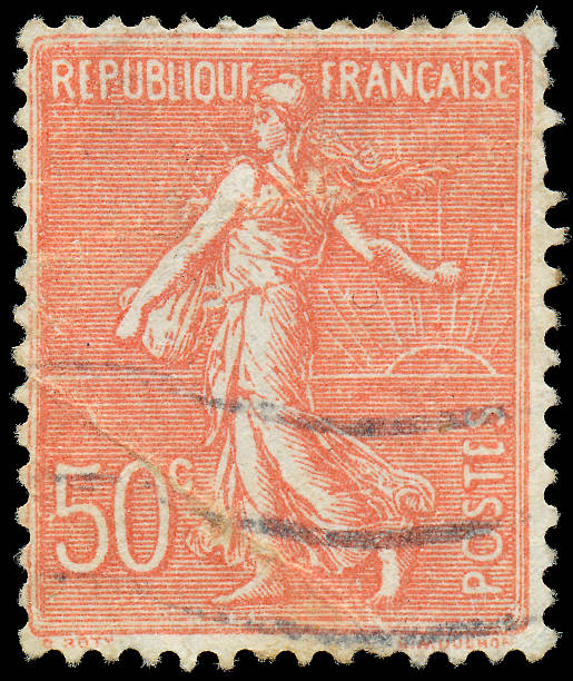 istock Stamp printed in France, depicts a sower 477767579