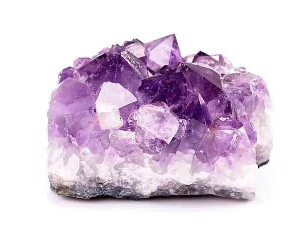 Beautiful amethyst druse close-up on white background - semiprecious gem used for jewels