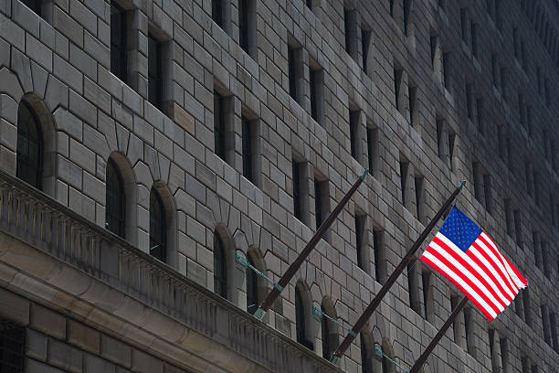 istock Federal Reserve building & American Flag, New York 477773363