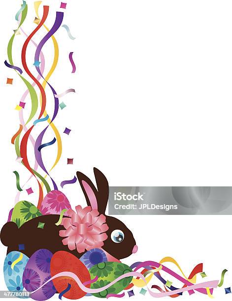 Coniglietto Di Pasqua E Uova In Coriandoli E Stelle Filanti Bordo Illustrazione Vettoriale - Immagini vettoriali stock e altre immagini di Astratto