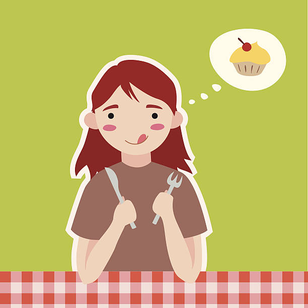 Vector hungry girl vector art illustration