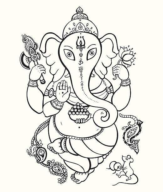 illustrations, cliparts, dessins animés et icônes de ganesh illustrations réalisées à la main. - elephant god