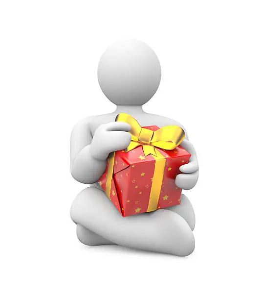 Photo of Person with gift box. Image contain clipping path