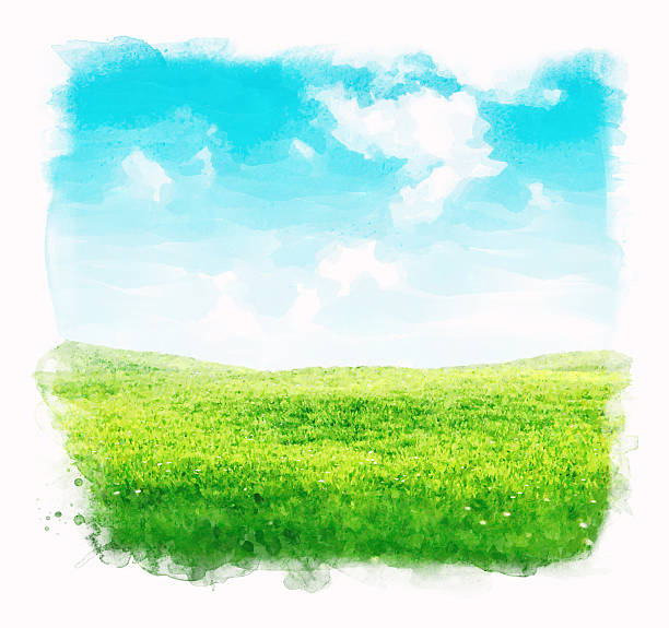 Watercolor sky and grass background