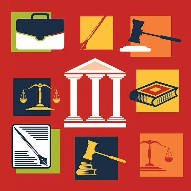 Vector illustration of Justice and law. Vector icons.Flat design