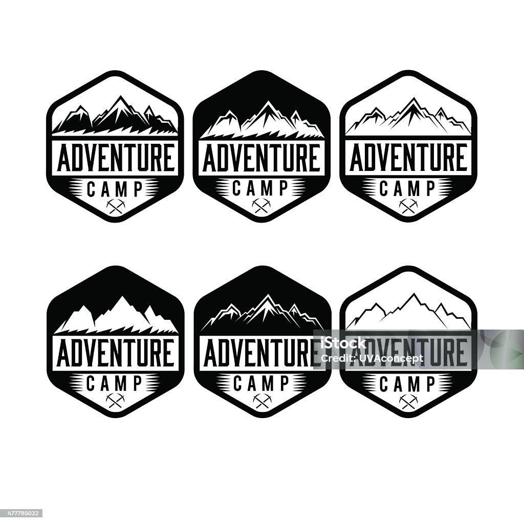 set of vintage labels adventure camp 2015 stock vector