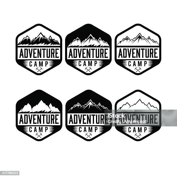 Set Of Vintage Labels Adventure Camp Stock Illustration - Download Image Now - 2015, Adventure, Animal Markings