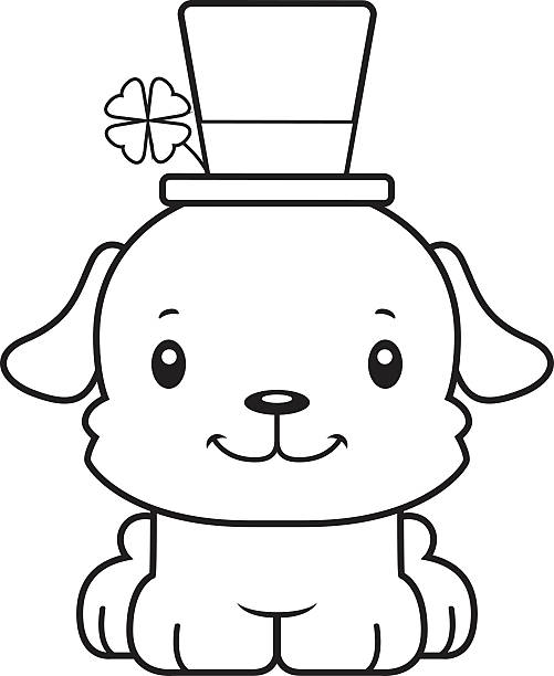 ilustraciones, imágenes clip art, dibujos animados e iconos de stock de sonriendo dibujos animados de cachorro irlandés - st patricks day dog irish culture leprechaun