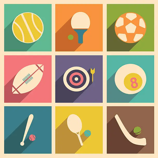 Vector illustration of Flat with shadow concept and mobile application sports icons