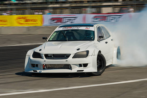 Smoke on wheel and Speed of drift race car.