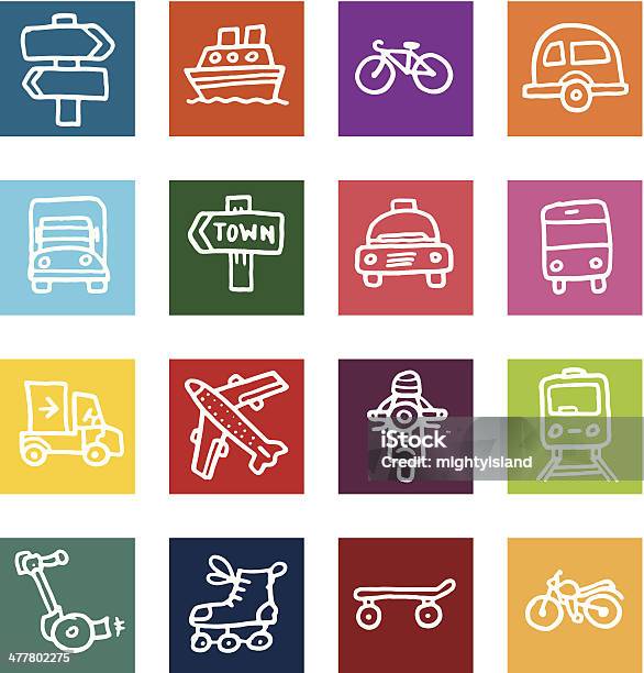 Travel And Vehicle Block Icons Icon Set Stock Illustration - Download Image Now - Motorcycle, Bicycle, Car