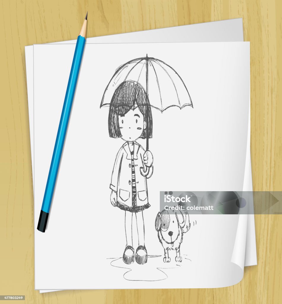 sketch sketch of a girl on a piece of paper Below stock vector