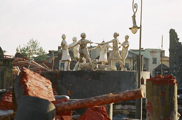 monument in heavy ruins after war