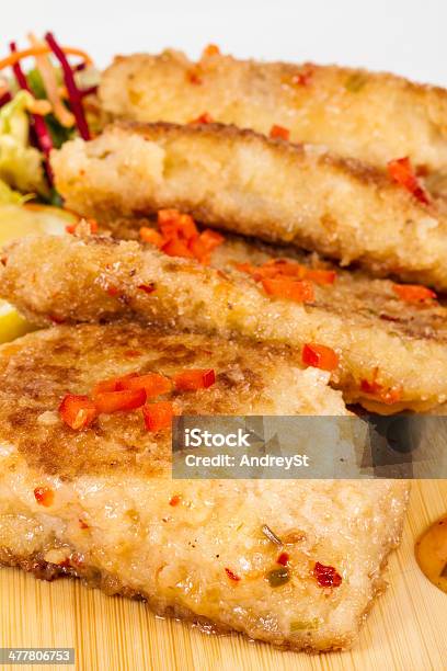 Fried Fish Fillets With Salad Stock Photo - Download Image Now - Brunch, Close-up, Crunchy
