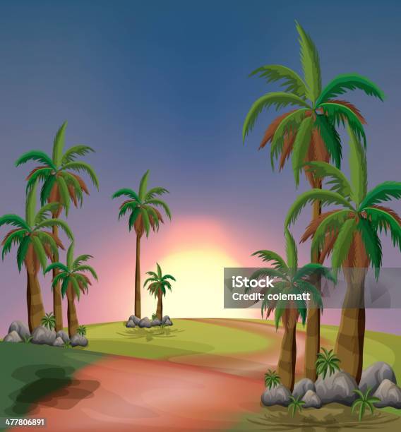 Forest With Palm Trees Stock Illustration - Download Image Now - Blue, Brown, Bush