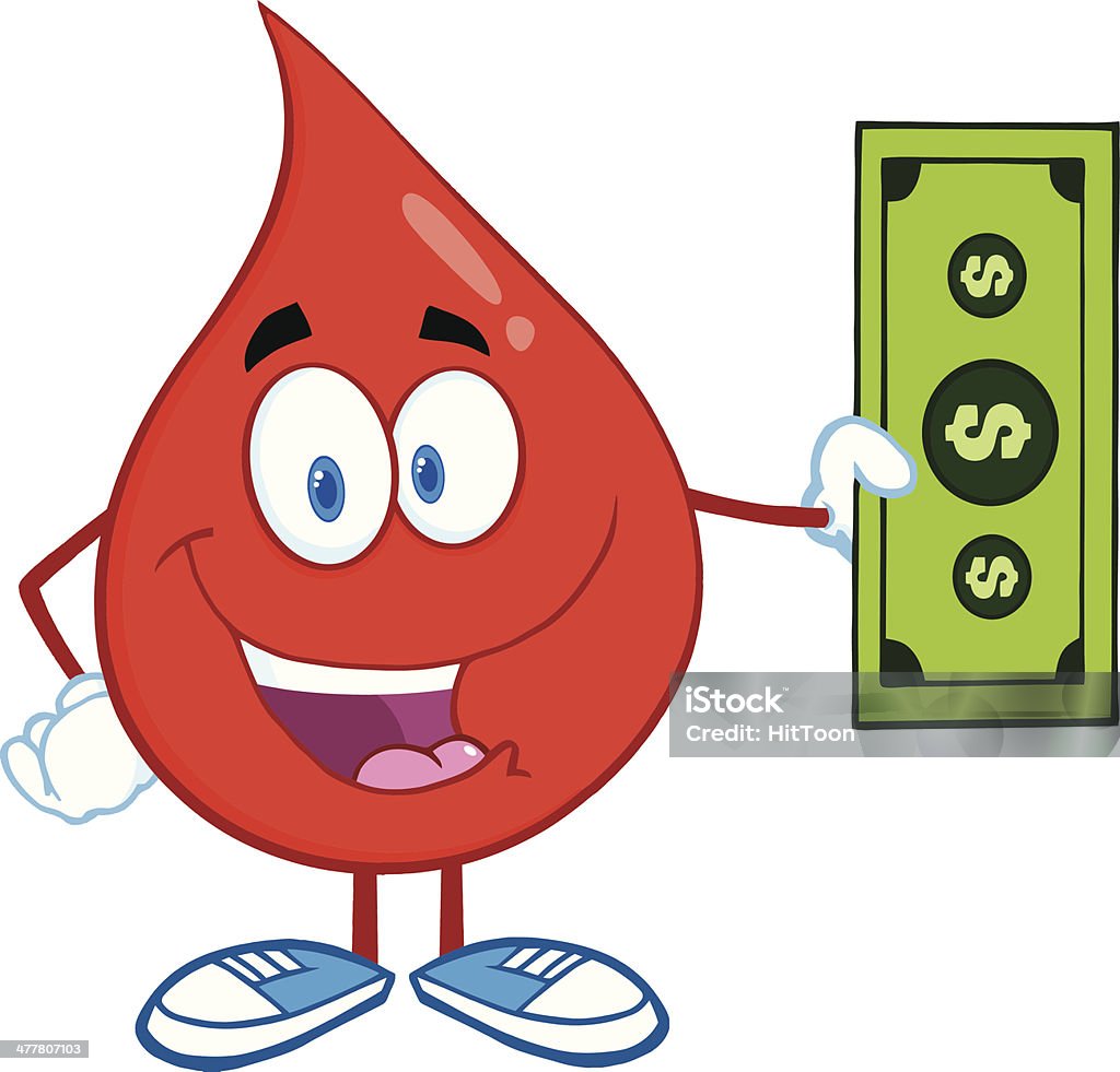 Uśmiechająca się czerwona kropla krwi, pokazujący dolarów - Grafika wektorowa royalty-free (Badanie krwi - Test medyczny)