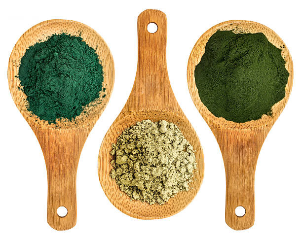 spirulina, kelp and chlorella powders