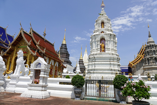 the architecture of the Wat Pathum Wanaram in the city of Bangkok in Thailand in Southeastasia.  Thailand, Bangkok, November, 2018