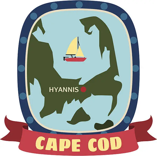 Vector illustration of Cape Cod travel sticker or luggage label