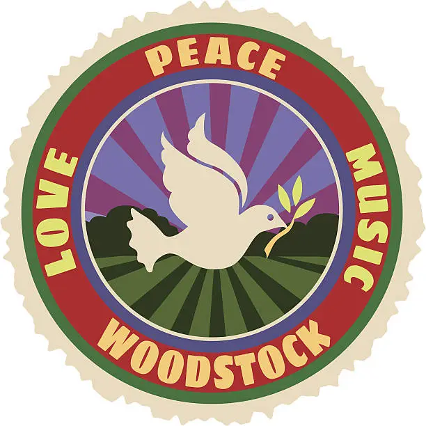 Vector illustration of Woodstock luggage label or travel sticker