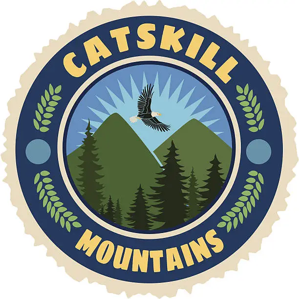 Vector illustration of Catskill mountains travel sticker or luggage label