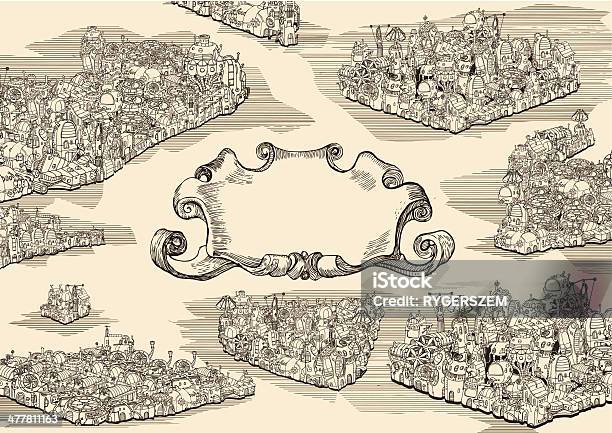 늙음 스팀펑크 도시를 배너입니다 기계류에 대한 스톡 벡터 아트 및 기타 이미지 - 기계류, 등대, 사회사