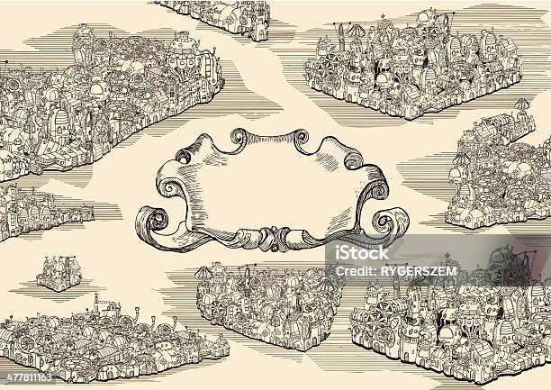 Steampunk Velha Cidade Com Banner - Arte vetorial de stock e mais imagens de Farol - Estrutura construída - Farol - Estrutura construída, História, História Social